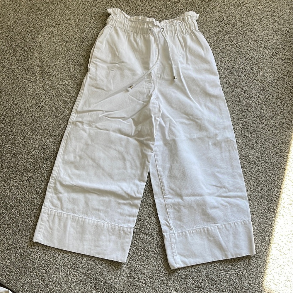 Top Shop white wide leg cropped pant